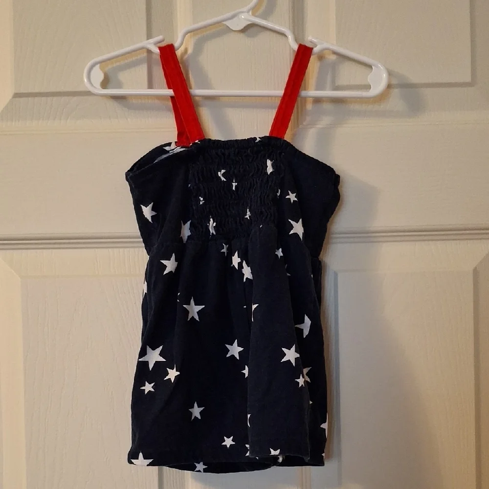 Navy Star Print Romper with Red Straps